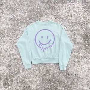 H&M Mint Green Sweater with Purple Graphic